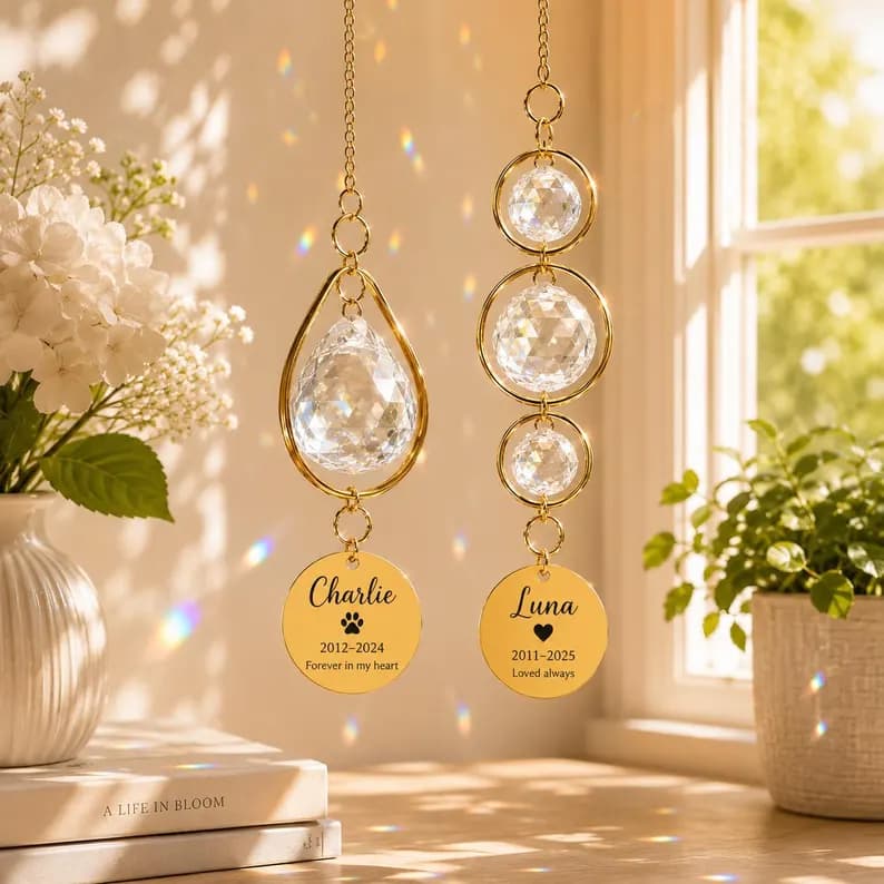 Custom Pet Memorial Sun Catcher, Rainbow Bridge Suncatcher with Forget Me Not Flower, Personalized Dog Remembrance Gift for Loss of Pet - Thumbnail 4