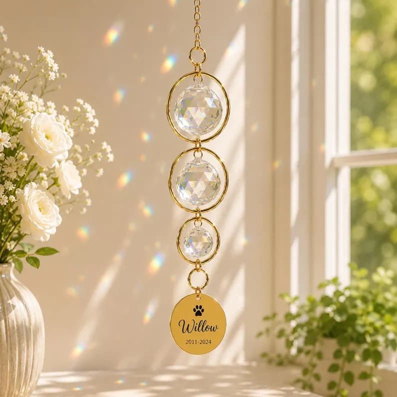 Custom Pet Memorial Sun Catcher, Rainbow Bridge Suncatcher with Forget Me Not Flower, Personalized Dog Remembrance Gift for Loss of Pet - Thumbnail 2
