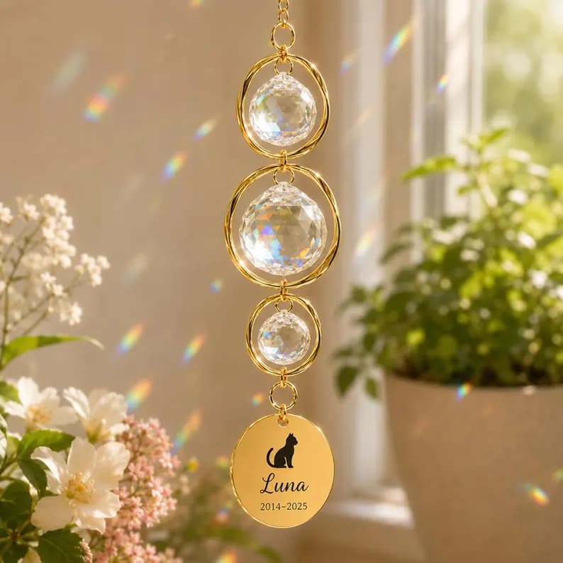 Custom Pet Memorial Sun Catcher, Rainbow Bridge Suncatcher with Forget Me Not Flower, Personalized Dog Remembrance Gift for Loss of Pet - Thumbnail 5